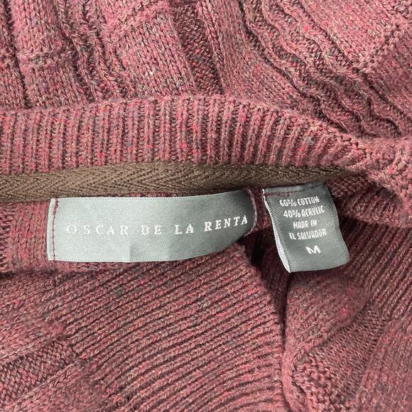 Oscar de la Renta Maroon Cotton Blend Ribbed Knit Pullover Sweater Men's Medium - Picture 3 of 4